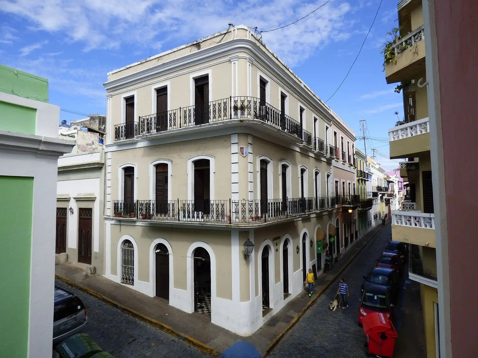 Colonial buildings with iron balconies on a street in Old San Juan, Puerto Rico