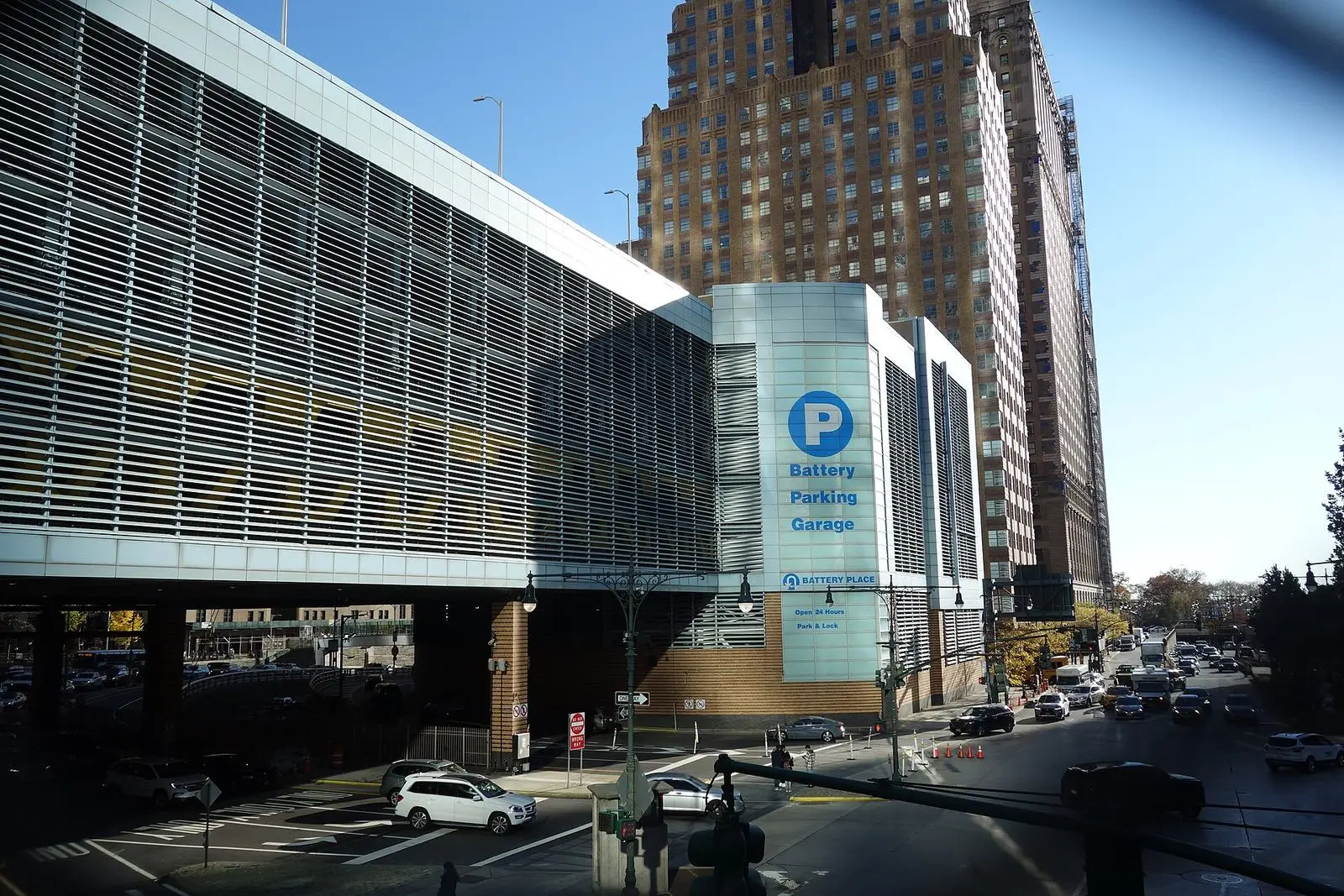 The Battery Parking Garage in Lower Manhattan, a multi-storey car park beside the street