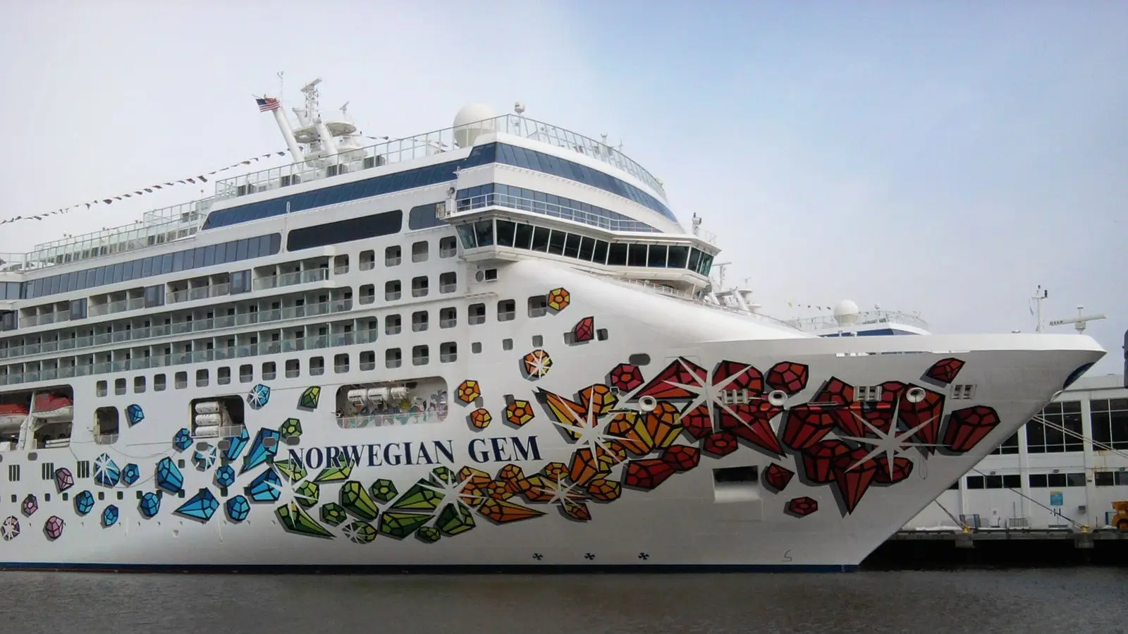 Norwegian Gem docked at Pier 88 of the Manhattan Cruise Terminal on the Hudson River