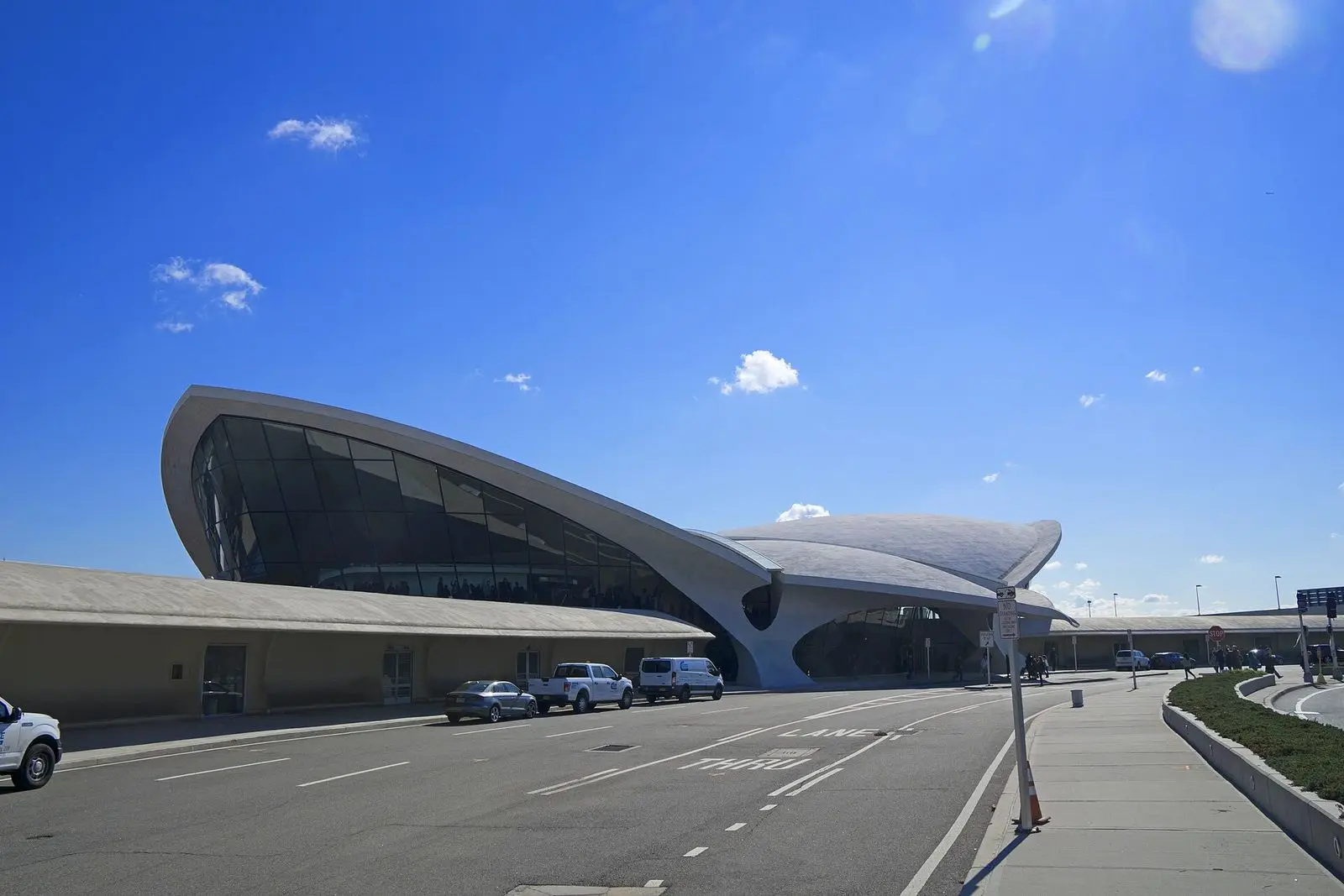 The curved concrete roof of the TWA Flight Center at John F. Kennedy International Airport, home of the TWA Hotel