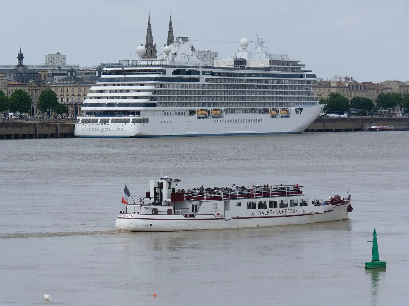 Seven Seas Splendor on the River Garonne at Bordeaux, France, in May 2023