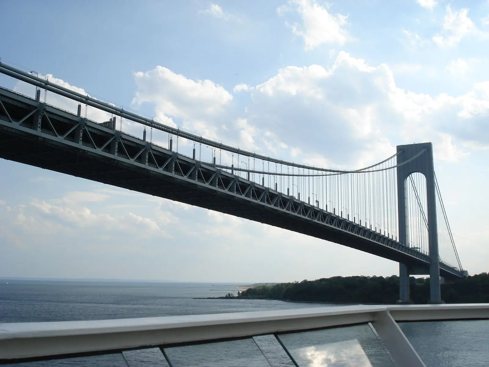 The Verrazzano-Narrows Bridge seen from the deck of a cruise ship leaving New York Harbor